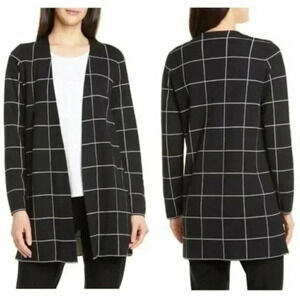 NWT Eileen Fisher Windowpane Wool Check Open Front Cardigan size Medium